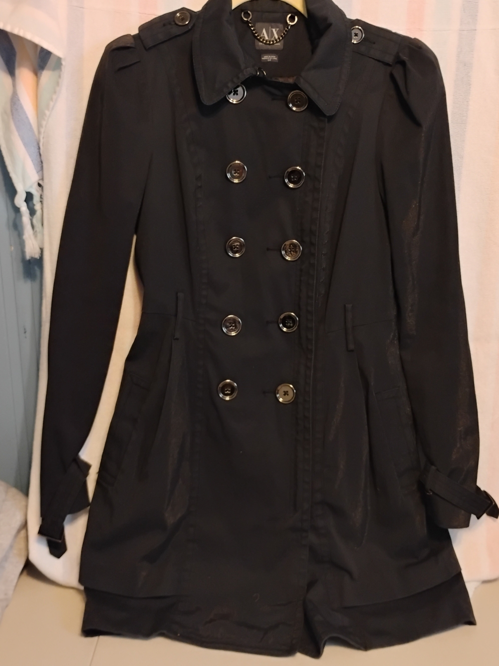 A/X Armani Exchange Women's Black Double-Breasted Trench Coat